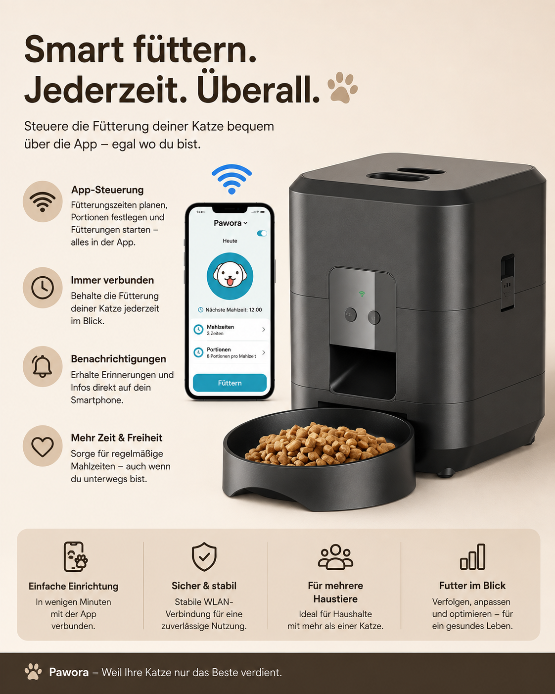 Pawora SmartFeeder – Intelligenter Futterautomat für Katzen & Hunde