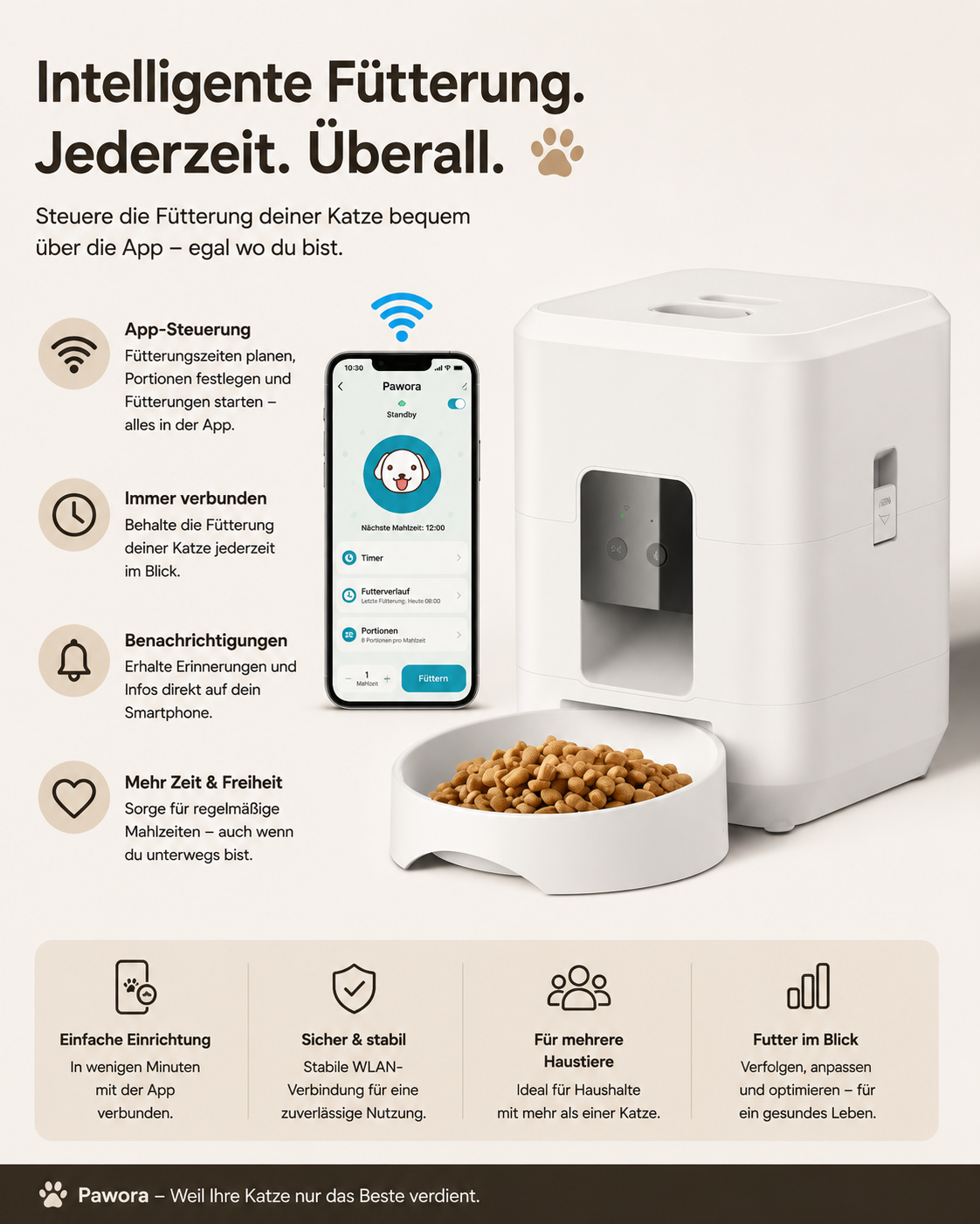Pawora SmartFeeder – Intelligenter Futterautomat für Katzen & Hunde