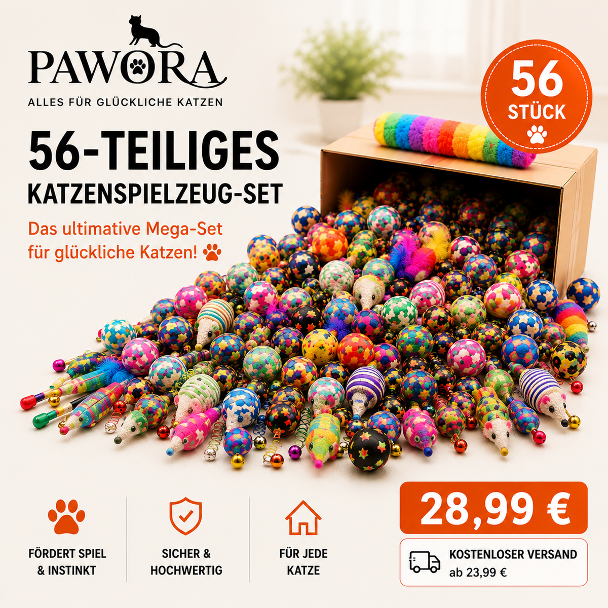 56-teiliges Katzenspielzeug-Mix-Set – Plüsch & Kunststoff