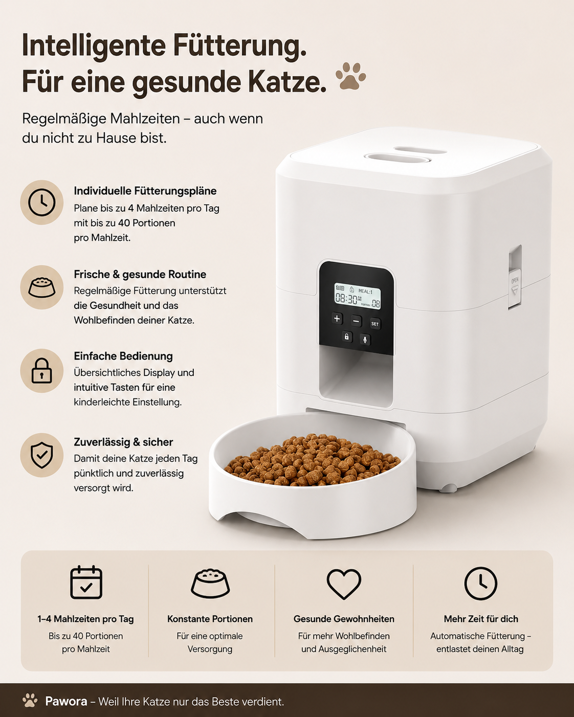 Pawora SmartFeeder – Intelligenter Futterautomat für Katzen & Hunde
