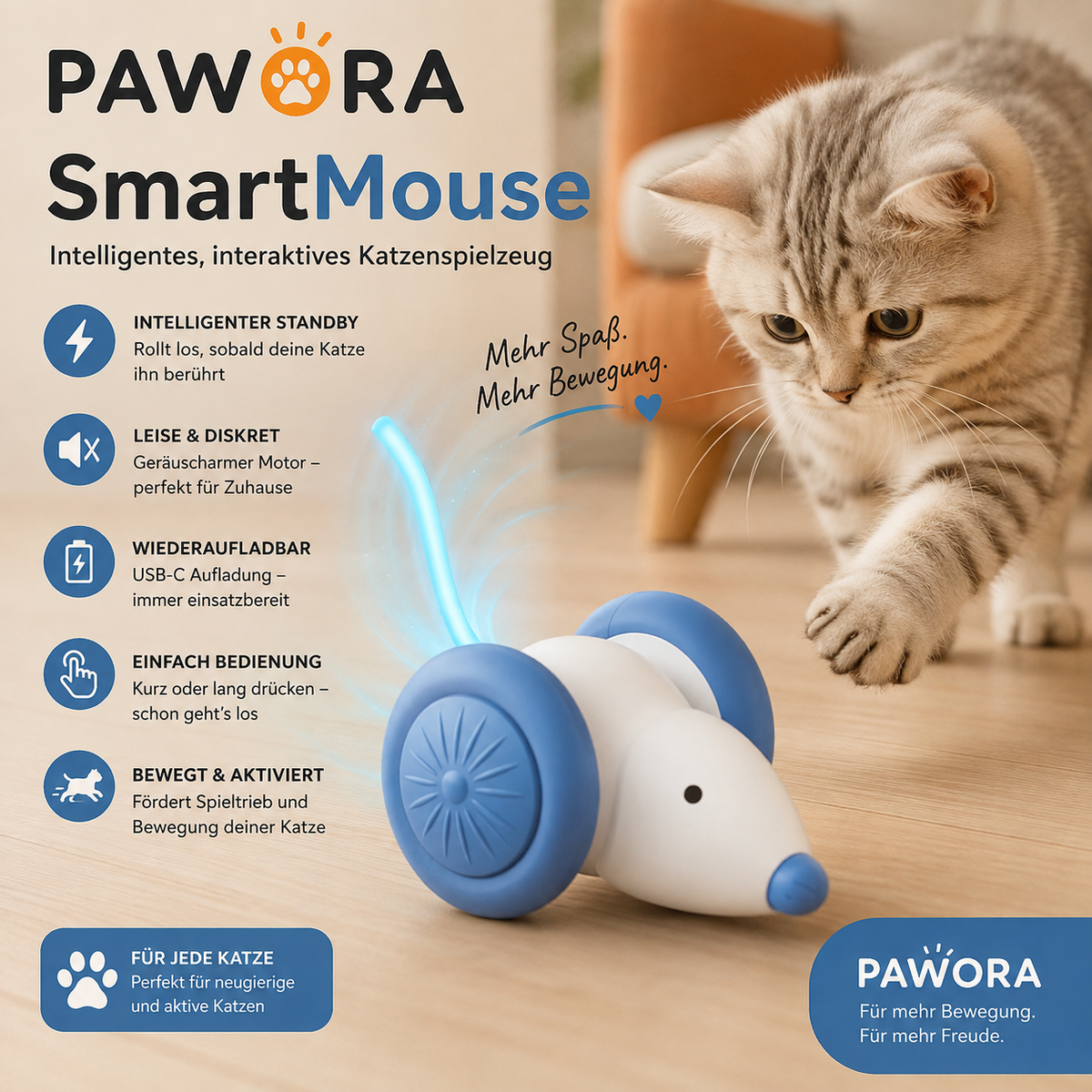 Pawora SmartPlay – Interaktiver Katzenball mit Bewegungssensor