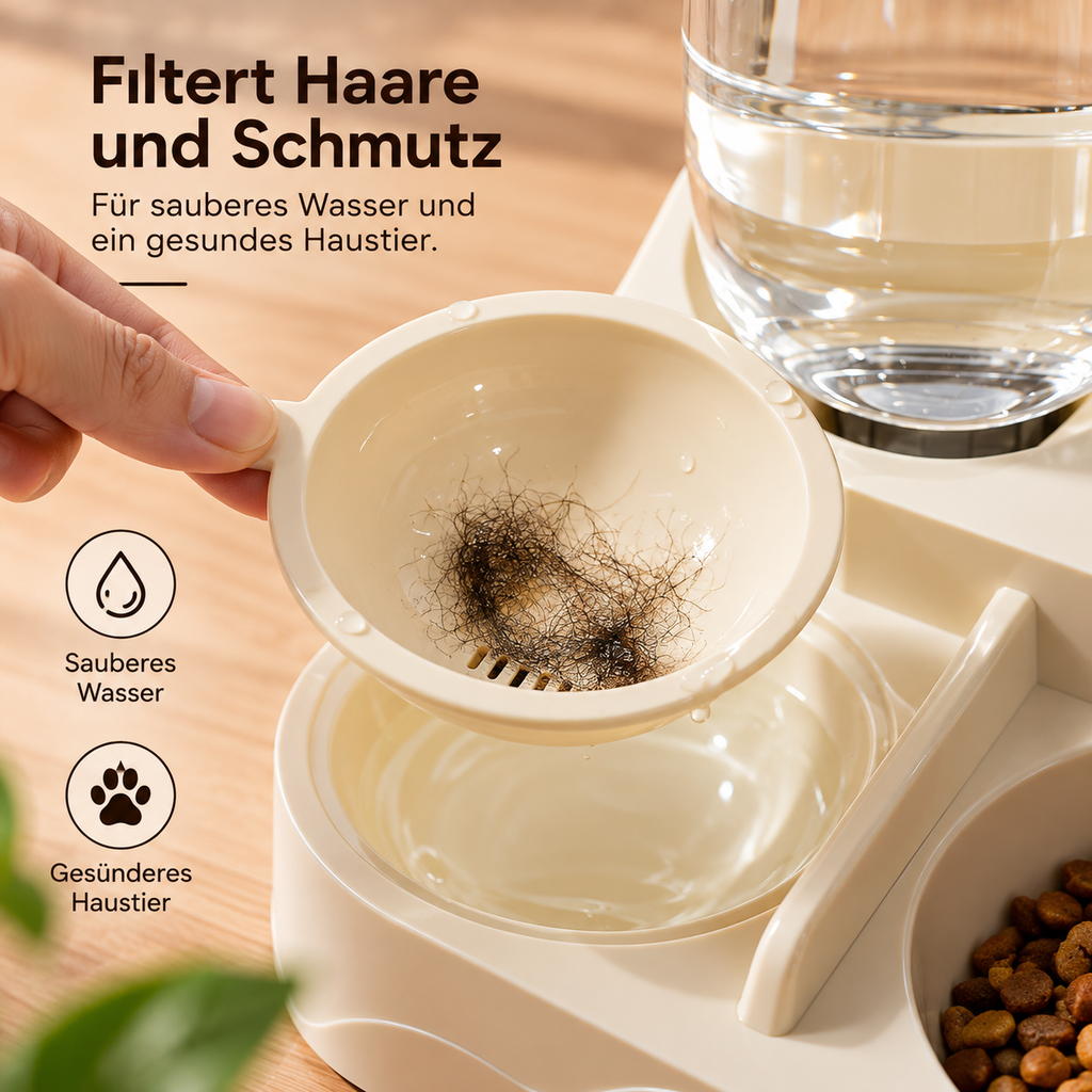 2-in-1 Fressnapf mit Wasserspender für Katzen & Hunde
