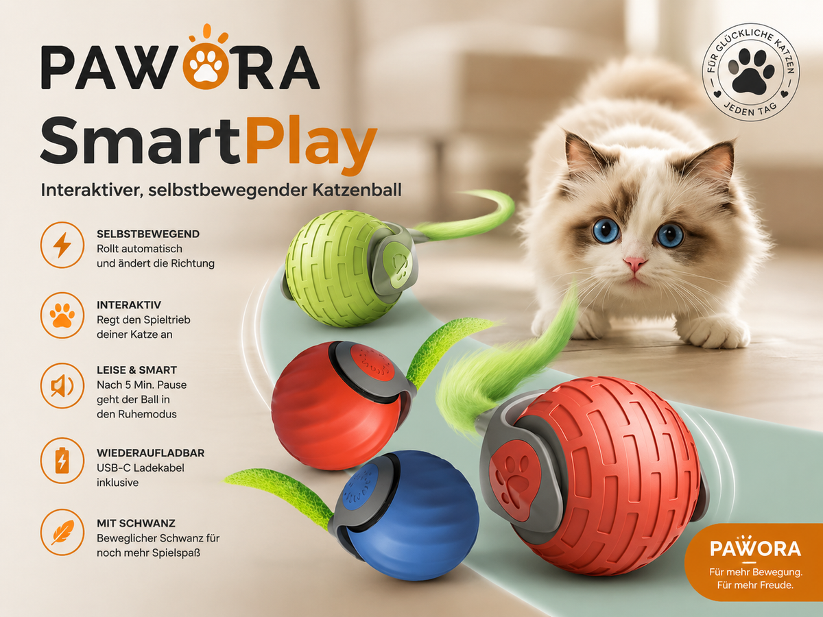 Pawora SmartPlay – Interaktiver Katzenball mit Bewegungssensor