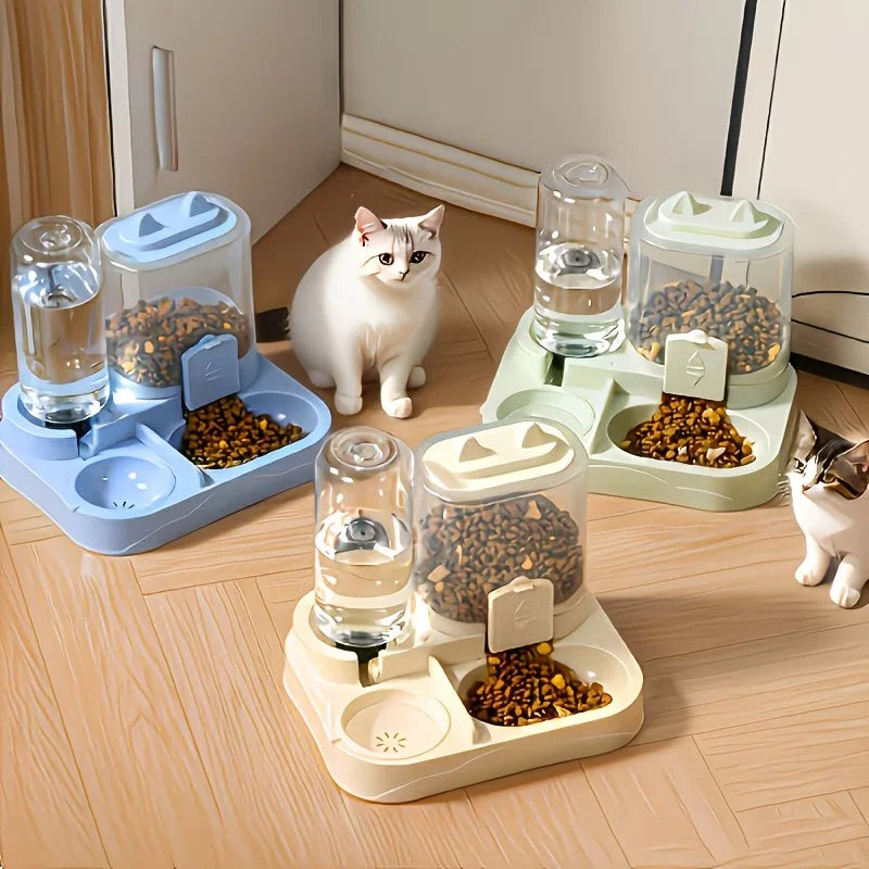 2-in-1 Fressnapf mit Wasserspender für Katzen & Hunde